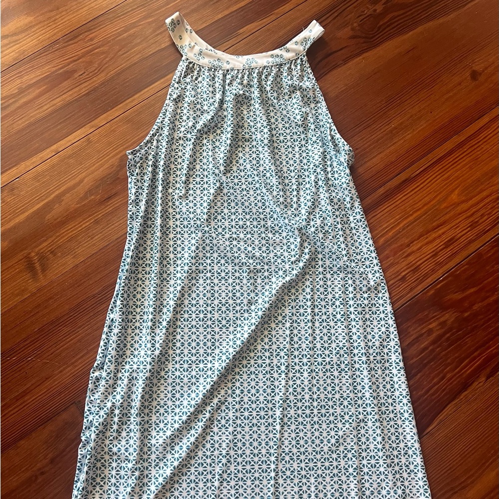 Cabana Life size L Teal and White Patterned Sleeveless Dress